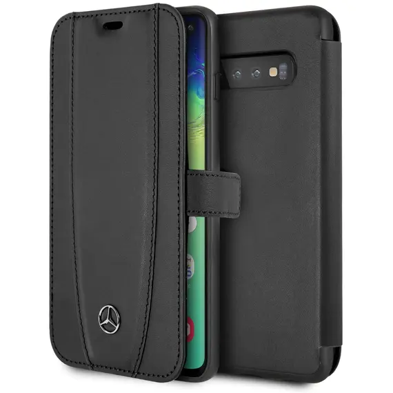 CG MOBILE MEFLBKS10NIGRB - Phone Case For GALAXY S10 MERCEDES LOGO, REAL LEATHER, BOOKTYPE, Black