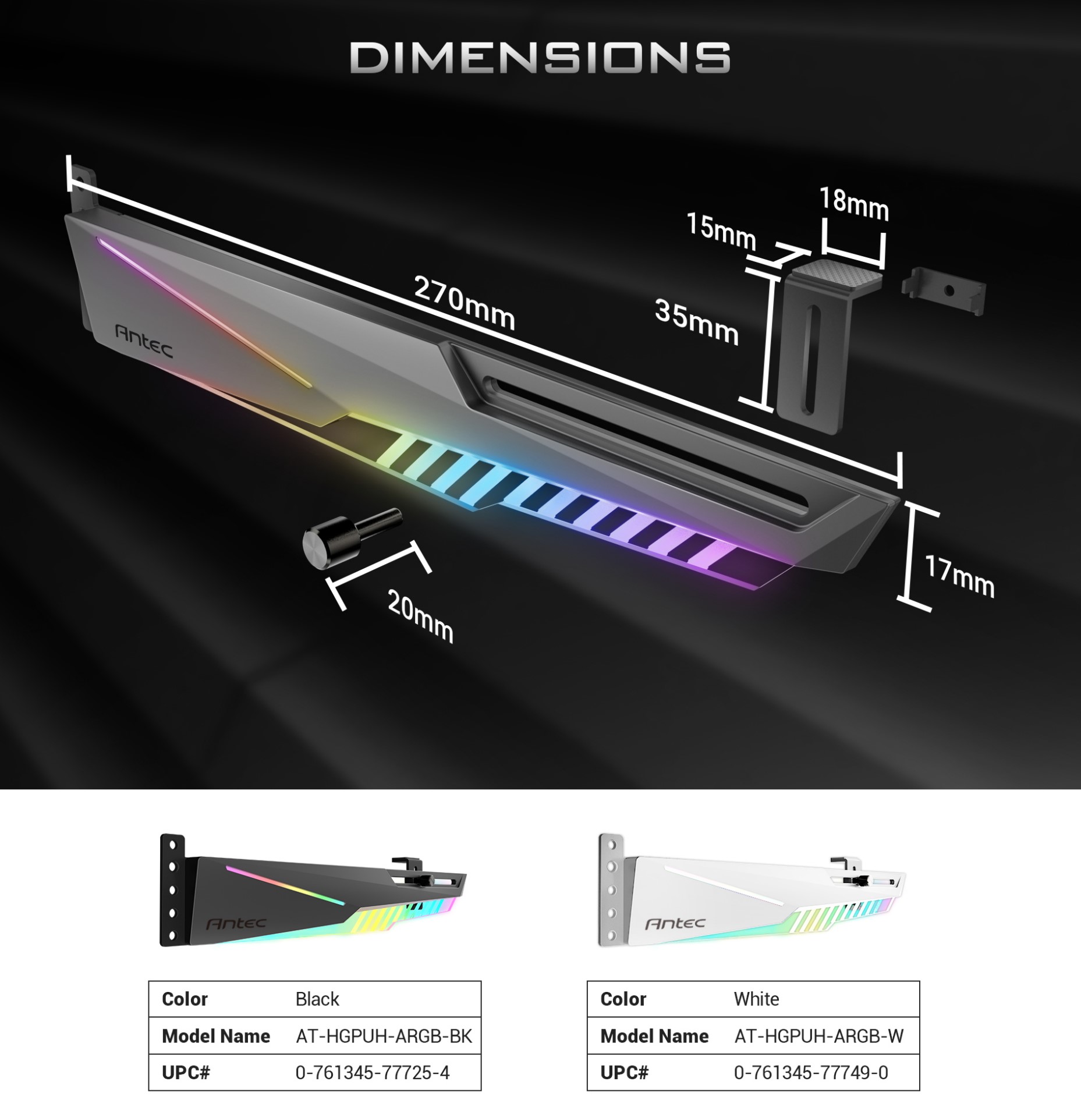 Support GPU Antec, RGB, Noir